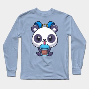 Cute Panda Bag Drink Boba Milk Tea Cartoon Long Sleeve T-Shirt